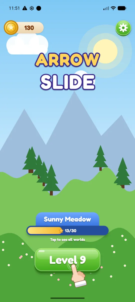 Arrow Slide home screen with the current world and level